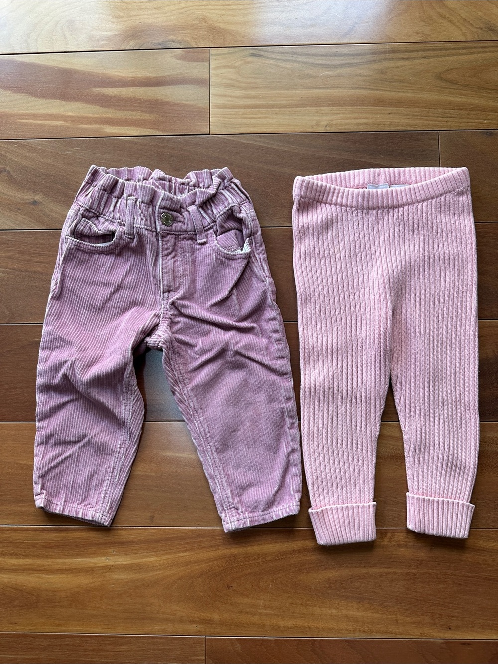 Gap and Hanna Andersson Girls Pink Corduroy Pants & Pink Ribbed Leggings 2T